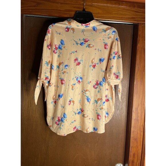 Pretty Tops Women's Vintage 70s Blouse Floral Short Sleeve Tie Yellow Spring XL - Picture 10 of 10